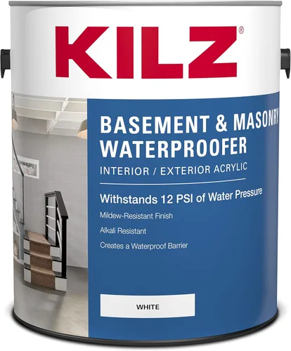 KILZ Pintura impermeabilizante para sótanos y mampostería, interior/exterior, blanca, 1 galón