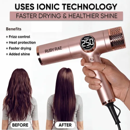 Miniatura 6 de RUBY RAE Secador de pelo Ionic de 2000 W, secador profesional de doble voltaje con difusor, diseño ligero, secado rápido, tecnología de bajo ruido