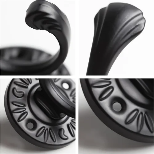 Miniatura 5 de 5 ganchos negros para abrigos montados en la pared, ganchos de pared negros mate con tornillos, ganchos de metal negro mate para toallas para baños