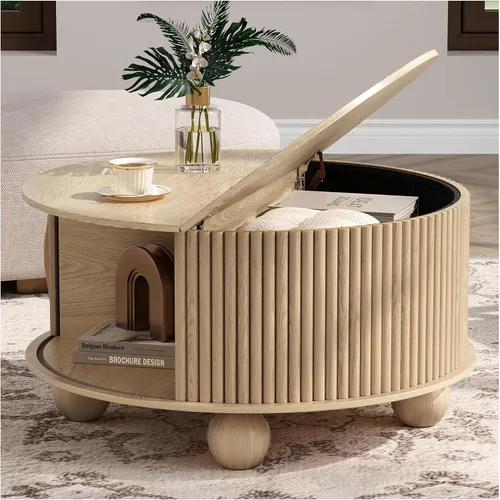Miniatura 16 de JOINICE - Mesa auxiliar cuadrada con tapa elevable para sala estar u oficina en casa, con almacenamiento, compartimento oculto, estilo moderno Nogal
