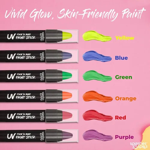 Miniatura 3 de Splashes & Spills Barras de pintura UV para rostro y cuerpo, pintura corporal UV, pintura facial UV para disfraces, cosplay, teatro, club, brilla