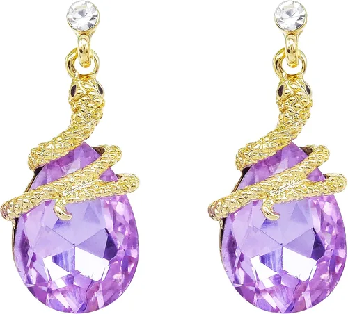 Miniatura 6 de Navachi Pendientes colgantes de gota de serpiente con forma de pera multicolor de cristal chapado en oro de 18 quilates