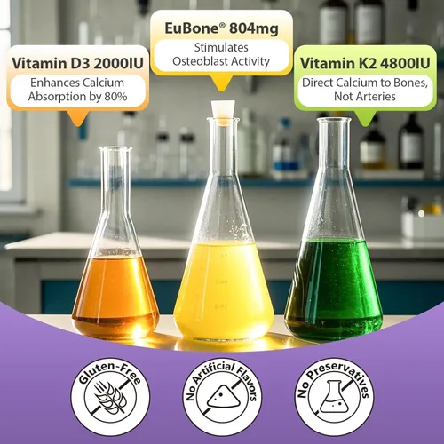 Miniatura 5 de EuBone Suplemento para la salud ósea con calcio y magnesio, vitamina D3 K2 que apoya la densidad y la fuerza ósea, a base de plantas, sin gluten