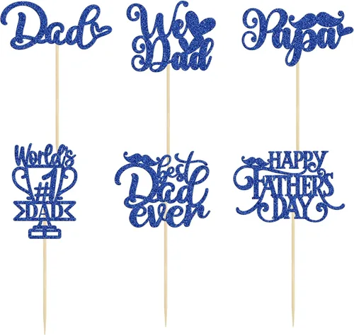 Miniatura 3 de 36 adornos para cupcakes con purpurina azul para el Día del Padre, el mejor papá de la historia, #1 Dad Love Papa Cake Pick Decoraciones para Feliz
