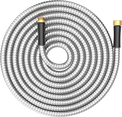 Manguera de jardín de metal corta de 15 pies, adaptador de extensión de manguera pequeña de acero inoxidable para carrete de manguera, tubo de agua