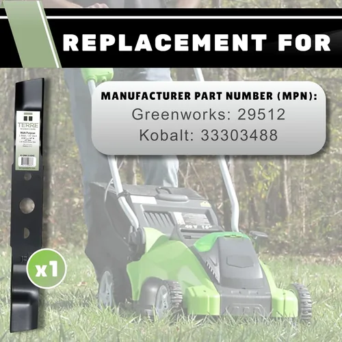Miniatura 3 de Terre Products - Cuchilla para cortacésped estándar individual, cubierta de 16 pulgadas, compatible con Greenworks 25322, 25142, repuesto para 29512