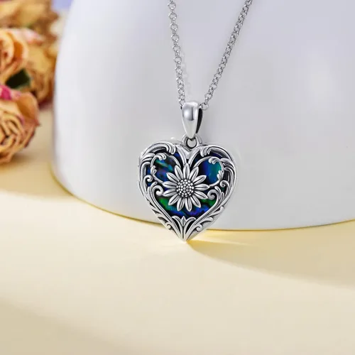 Miniatura 3 de SOULMEET Collar con medallón de ópaloabalónconcha de perlamalaquita en forma de corazón de girasol, collar que sostiene fotos, foto You are My