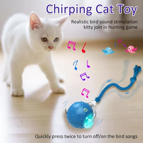 Miniatura 5 de Giociv Pelota de juguete interactivo para gatos de interior que rueda rápidamente sobre alfombra, con chirridos y activación por movimiento (azul)