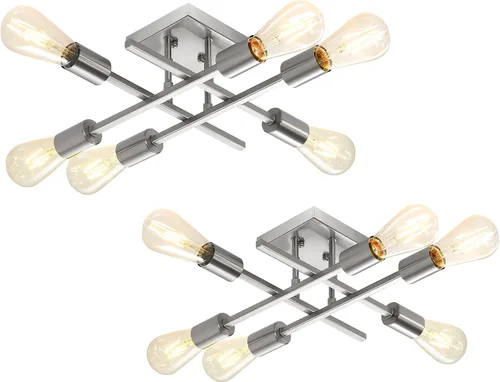 Miniatura 10 de Lámpara de techo semiempotrada de 6 luces, moderna lámpara Sputnik negra, lámpara de techo de granja E26, lámpara de techo para cocina, dormitorio