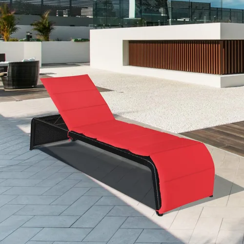 Miniatura 5 de COSTWAY 2 PCS Patio Ratán Sillón Sillón Reclinable Respaldo Ajustable Acolchado Rojo