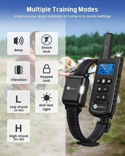 Miniatura 8 de SLOPEHILL Collar de entrenamiento para perros con mando a distancia, collar electrónico de choque para perro con pitido, vibración, choque, luz