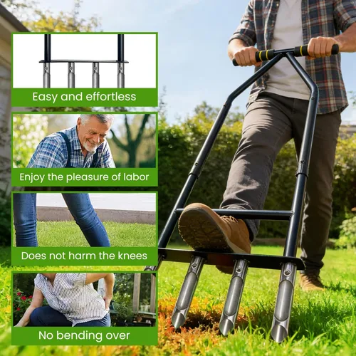 Miniatura 4 de Herramienta de césped aireador, herramienta de césped con 4 dientes para jardinería, aireador manual de césped fácil de montar con material de acero
