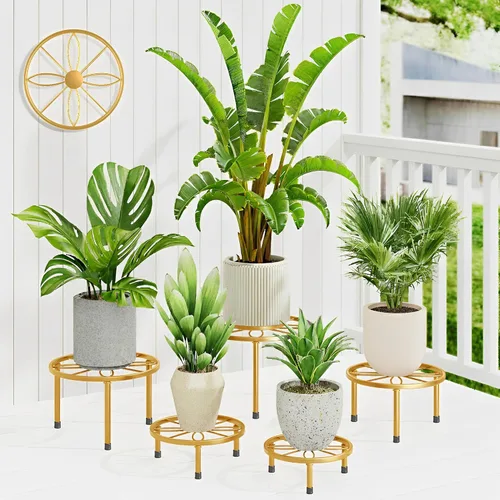 Miniatura 9 de Paquete de 5 soportes de metal para plantas, soporte resistente para macetas de flores, contenedor de jardín de hierro inoxidable para interiores