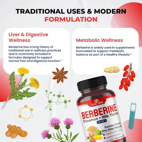 Miniatura 7 de Ultra Herbs Berberina prémium con canela, cardo mariano - Promueve la función hepática, la salud intestinal y la inmunidad (150