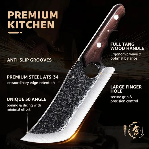 Miniatura 3 de DRGSKL Cuchillo Hendidor de Carne Forjado a Mano Cuchillos de Carnicero para Padres para Cortar Carne Cuchillo de Chef de Espiga Completa con Funda