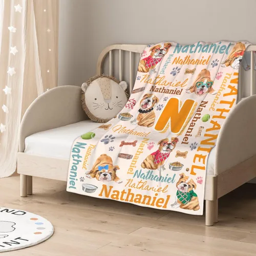 Miniatura 4 de Manta preescolar personalizada de bulldog para bebés, niños y niñas, sábanas de franela personalizadas súper suaves y ligeras, decoración para cuna