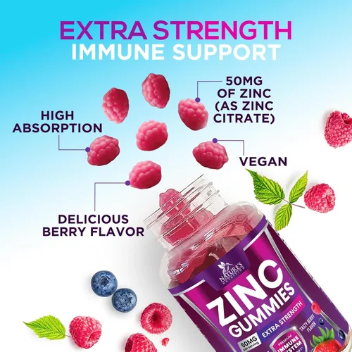Miniatura 3 de Gomitas de zinc – 50 mg de zinc por porción, gomitas de apoyo inmunológico para la piel y los huesos – Antioxidante masticable de alta calidad
