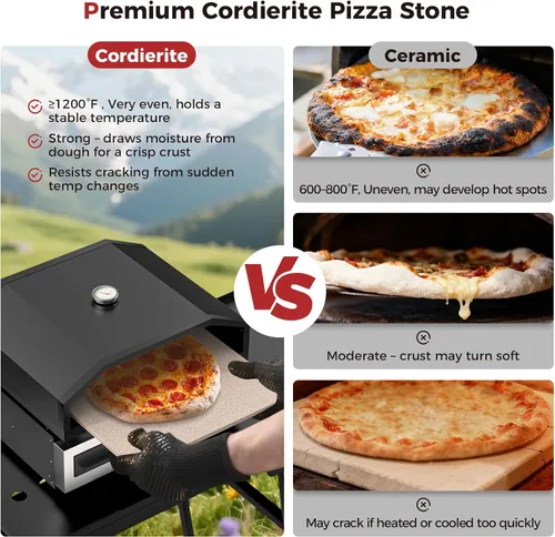 Miniatura 4 de CAMPLUX Horno de pizza de 17 pulgadas para parrilla con bolsa de almacenamiento y piedra de cordierita de 14.8 x 13 pulgadas, termómetro integrado