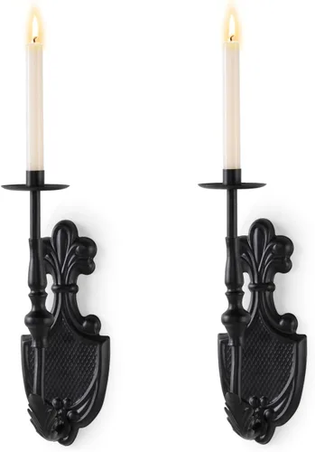 Miniatura 3 de Portavelas de Pared Gótico para Velas Cónicas (Juego de 2) Diseño de Corona y Cetro de Hierro Negro Decoración de Pared Victoriana para Sala