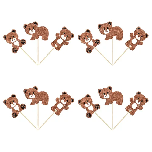 Miniatura 7 de Gyufise 24 piezas de decoración de fiesta de cumpleaños de oso para baby shower, We Can Bearly Wait Cupcake Toppers Decoración de mesa, accesorios
