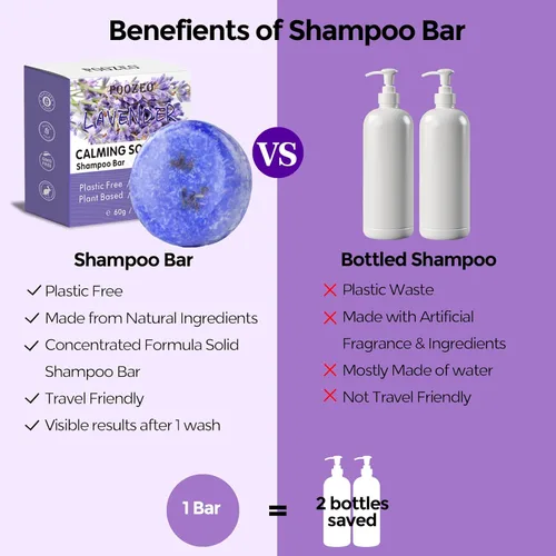 Miniatura 5 de DBEAUTYM Paquete de 2 barras de champú de lavanda, barra sólida para el cabello y jabón para el cabello con efecto acondicionador, barras de champú