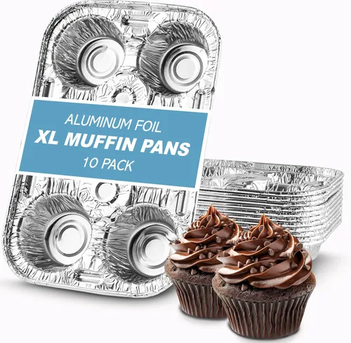 PLASTICPRO Moldes de papel de aluminio para muffins reutilizables y desechables, molde de papel de aluminio para muffins y tartas (10, 6 cavidades
