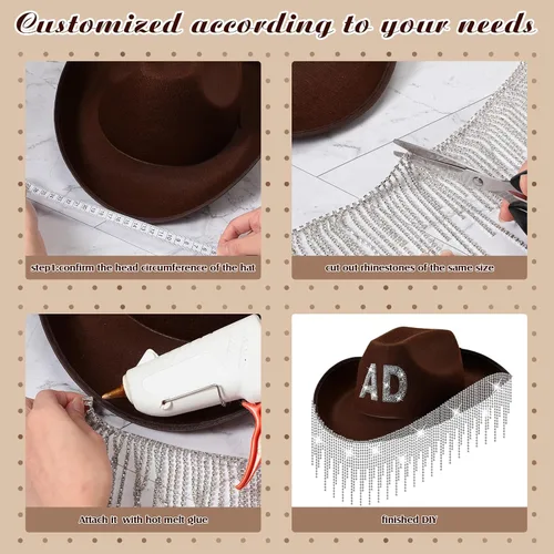 Miniatura 3 de Sombrero de vaquera con flecos de diamantes de imitación, sombrero de vaquero de diamantes con borla brillante alfabeto y número para disfraz
