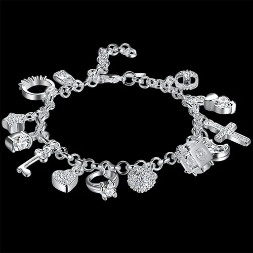 Miniatura 2 de Plata esterlina plateada moda mujeres 13 encanto colgante hermosa pulsera diseño conveniente, Plata de ley Cobre