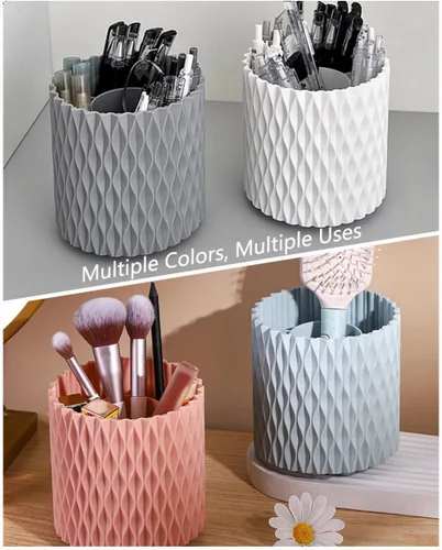 Miniatura 6 de Lebenrich Aesthetic Black Pen Holder for Desk, Rotating Plastic Desk Pencil Holder Organizer for Home School Office