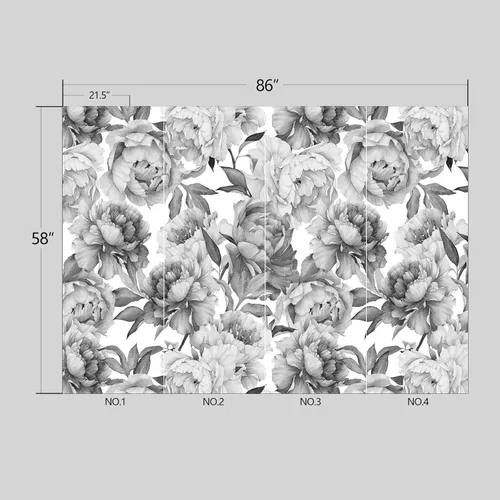 Miniatura 2 de Papel tapiz floral de peonía gris para despegar y pegar para dormitorio, sala de estar, 58 x 86 pulgadas