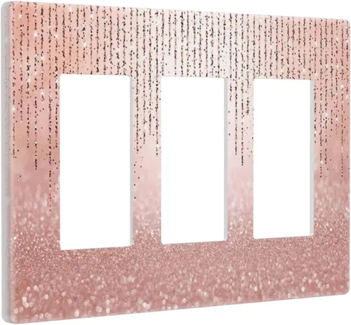 Miniatura 62 de Cubierta de interruptor de luz rosa brillante con purpurina de 1 banda, sin dispositivo, placa de pared en blanco decorativa para adolescentes, Rosa