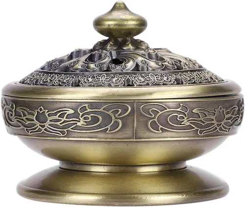 Quemador de incienso con tapa a prueba de polvo, exquisita decoración de aleación para dormitorio, cocina, casa de té y oficina Bronce