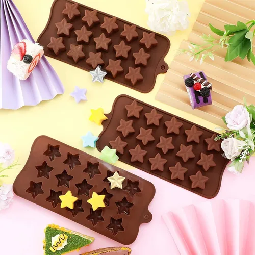 Miniatura 3 de 2 moldes de silicona con forma de estrella – Moldes antiadherentes para chocolate y dulces de 15 cavidades para postres, gelatina, cubitos de hielo