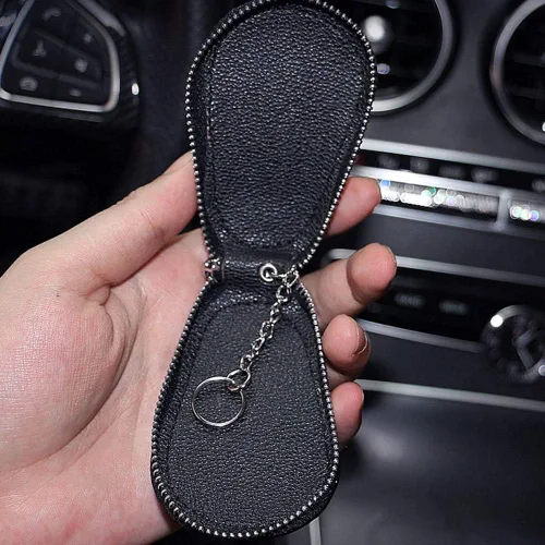 Miniatura 6 de Funda para llave de coche, multifuncional, con cierre y mosquetón, piel con brillantes, color rosa
