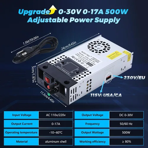 Miniatura 2 de Convertidor de CA a CC mejorado 5V 12V 24V 30V DC Fuente de alimentación ajustable 0-30V 0-17A 500W Fuente de alimentación conmutada para tira LED
