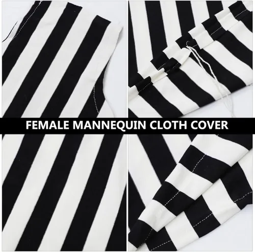 Miniatura 2 de ULTECHNOVO - Maniquí femenino con forma de vestido de medio cuerpo, tela de encaje de algodón a rayas, cubierta de maniquí ajustable para exhibición