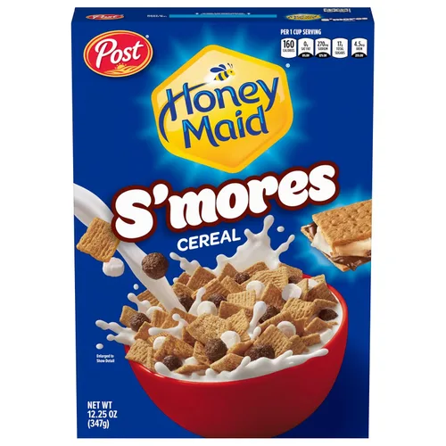 Honey Maid S'mores Cereal para el desayuno, cuadrados de maíz y trigo endulzados, aperitivos crujientes para la mañana, caja de 12.25 onzas (paquete