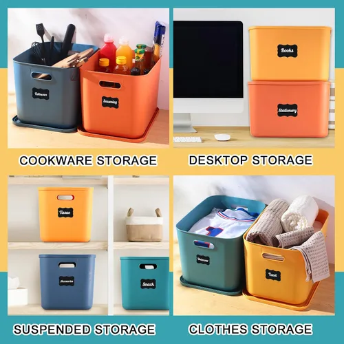 Miniatura 6 de Tanlade 8 contenedores de almacenamiento de plástico apilables con tapa y asa, colorida caja de almacenamiento de escritorio para estantes