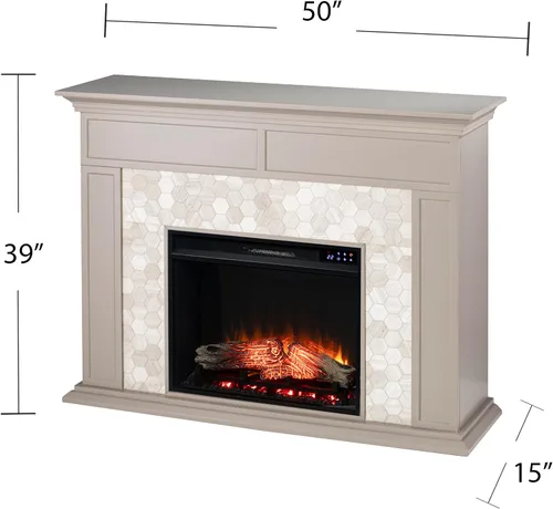 Miniatura 9 de SEI Furniture - Chimenea eléctrica con pantalla táctil de mármol Torlington - Gris - Diseño de transición, tapa de mármol gris - Ideal para sala