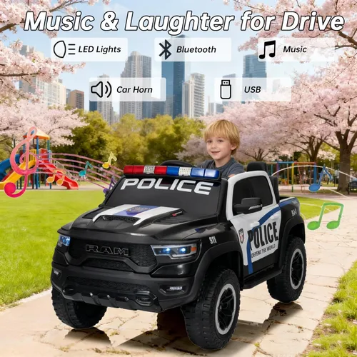 Miniatura 5 de FINITO 4WD - Camión de policía de 2 plazas para niños de 24 V, 4 x 4 pulgadas, auto de juguete con control remoto, camión eléctrico para niños