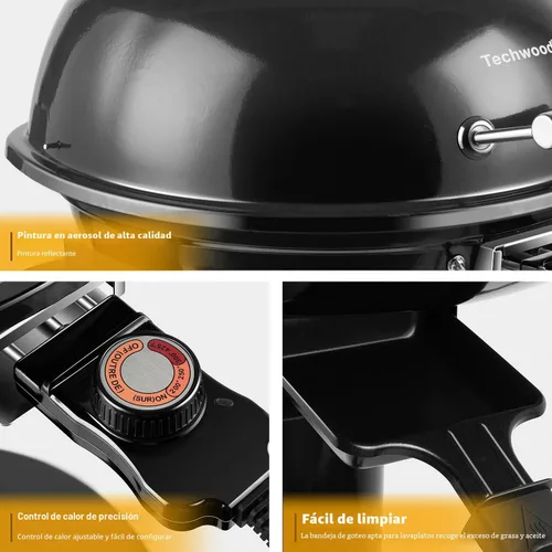 Miniatura 3 de Techwood - Parrilla eléctrica para barbacoa para interiores y exteriores, parrilla portátil extraíble de 1600 W con bandeja ajustable de calor