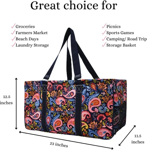 Miniatura 287 de NGIL Bolsa de comestibles reutilizable extra grande plegable de gran tamaño para comestibles, almacenamiento, picnic, playa, Bronco-negro occidental