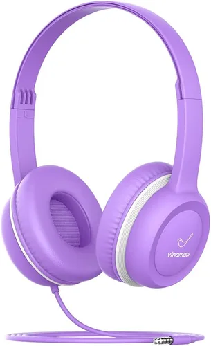 vinamass Auriculares para niños, auriculares con cable para niños con limitador de volumen seguro, auriculares para niños con cable de 0.138 in