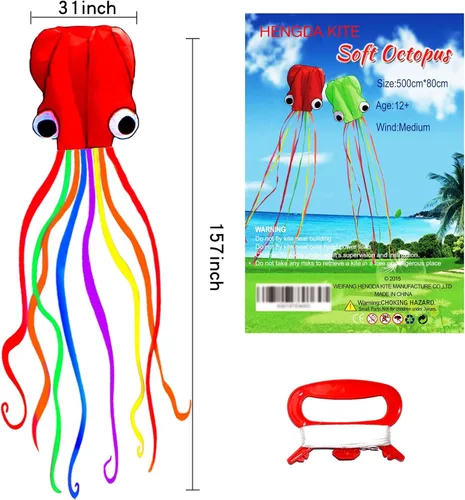 Miniatura 3 de Hengda Kite Soft Octopus Kite Series, Beautiful Kite with Long Colorful Tail for Kids and Adults, Easy to Fly Beach Kites, Excellent Outdoor