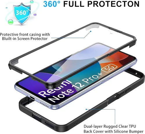 Miniatura 5 de CCSamll - Funda transparente para Xiaomi Redmi Note 12 Pro 5G con protector de pantalla, cuerpo completo, a prueba de golpes, delgada, cristal,