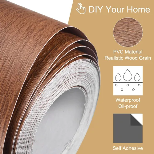 Miniatura 3 de uxcell Cinta de grano de madera, 3.94 pulgadas x 16.41 pies, adhesivo de papel de pared autoadhesivo para pared, esquina, mesa, puerta, sofá, rojo