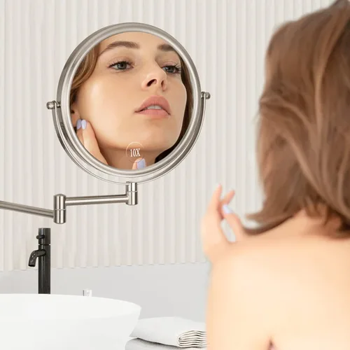 Miniatura 7 de Espejo de Maquillaje de Pared - Aumento 10x de 8'' de Doble Cara Giratorio Extensible Espejo de Baño con Acabado de Níquel 8 "10x Níquel-sin LED