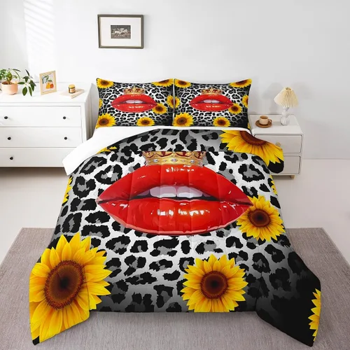 Miniatura 8 de Manfei Juego de edredón de labios arcoíris, tamaño individual, colorido juego de ropa de cama sexy de 2 piezas para niños, niñas, adolescentes