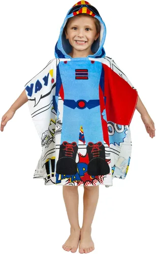 Super Hero - Poncho con capucha para niños, toalla de baño para playa, 100% algodón, para 1-6 años, 28 x 48 pulgadas (superhéroe azul)