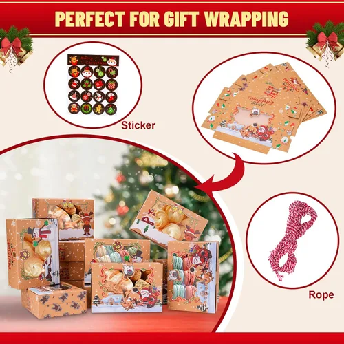 Miniatura 5 de Bszatan Paquete de 24 cajas de galletas de Navidad con ventana, cajas grandes de alimentos para panadería para regalos, pasteles, dulces, recuerdos